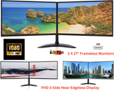 Dual Monitor Screen Bundle 2x27" Frameless Monitors HDMI Dual Stand FHD IPS Fast Delivery